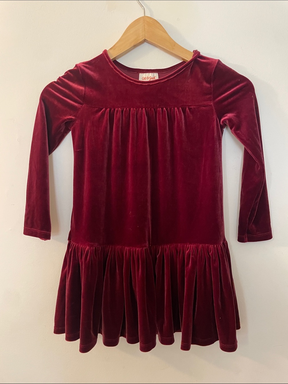 Cat & Jack Burgundy Velvet Long Sleeve Dress